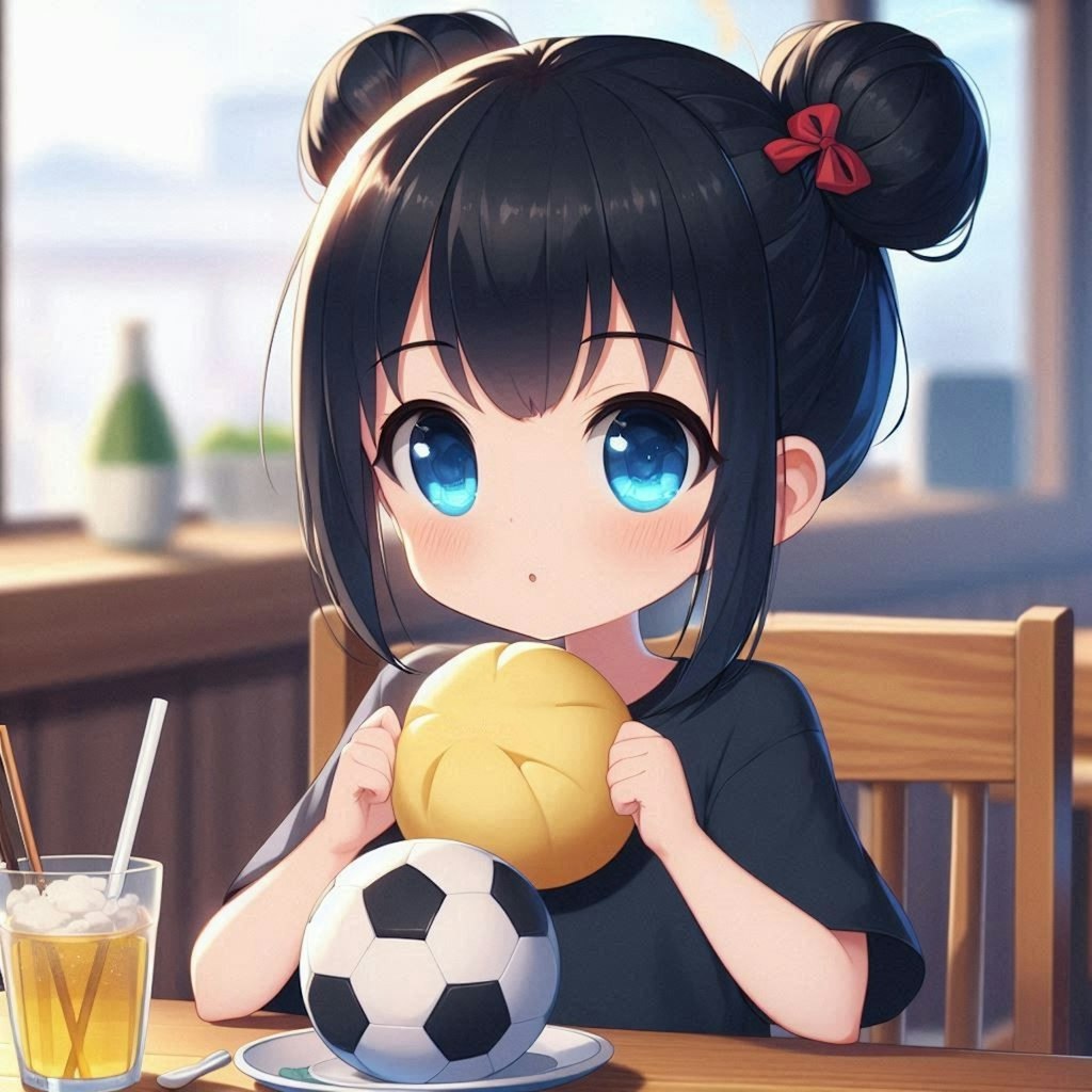 ピザまんを食べる小さな女の子