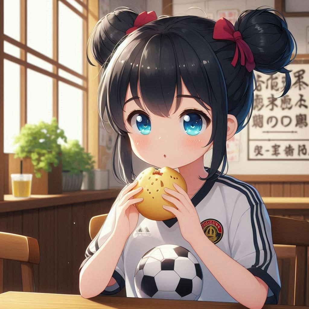 ピザまんを食べる小さな女の子