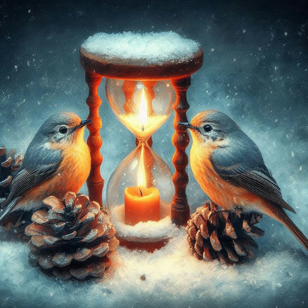 Redstarts in winter night