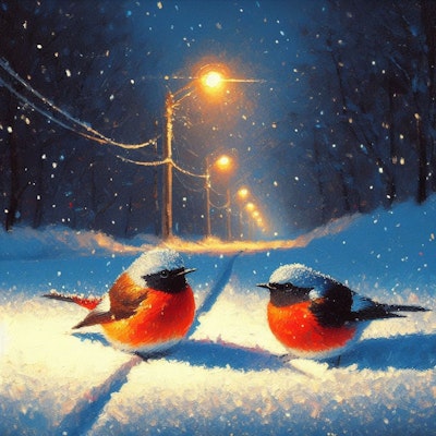 Redstarts in winter night