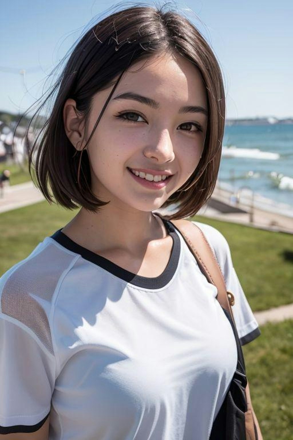 海辺を歩く美少女