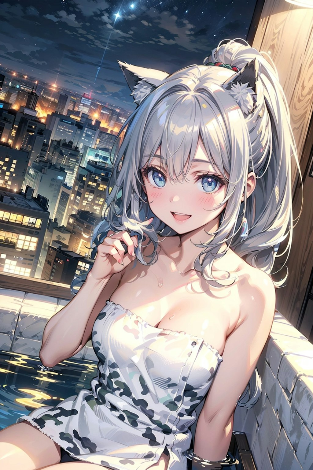 夜景の見える都会の屋上露天風呂🐺♨️