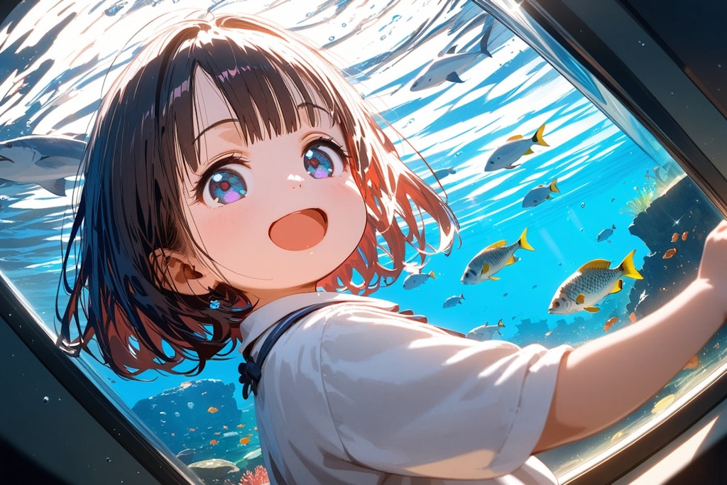 水族館でごきげんな女の子