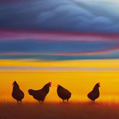 Chickens or ducks above the cloud