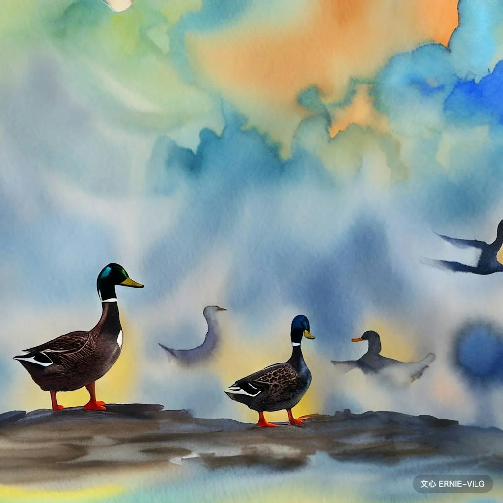 Chickens or ducks above the cloud