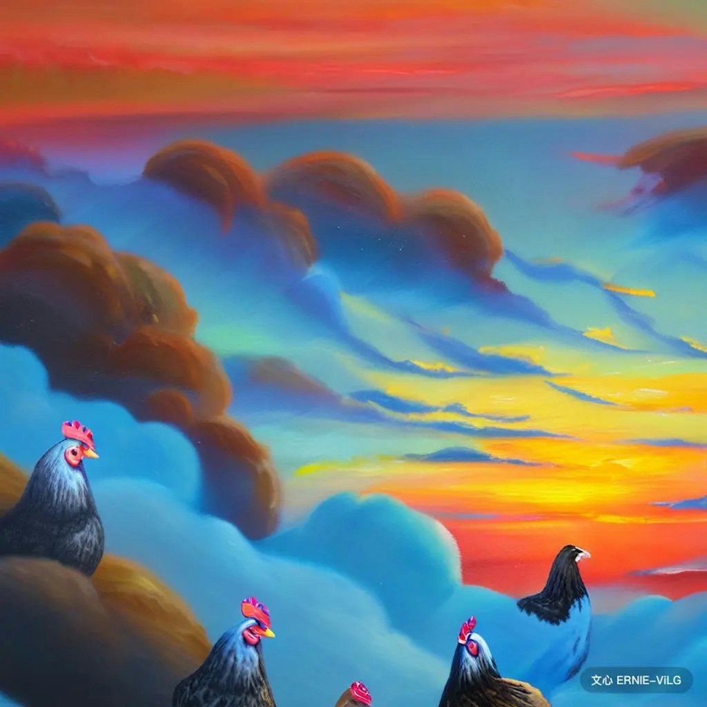 Chickens or ducks above the cloud