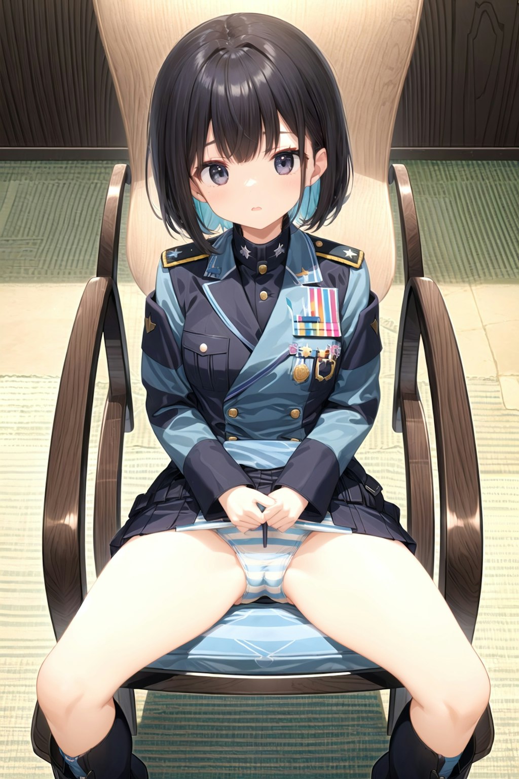 縞パン軍服少女