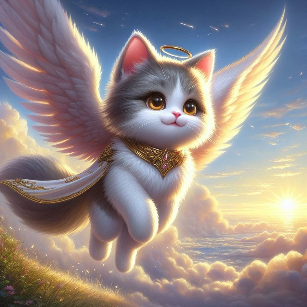 アクリル風 ファンタジー #翼 天使猫