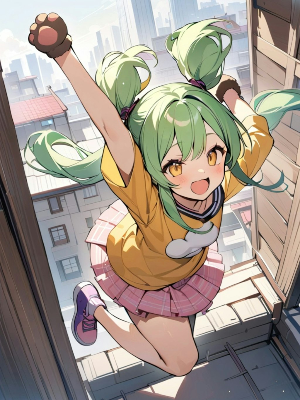 ジャンプする緑髪ちゃん