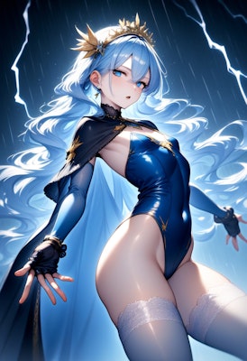 雷雨の中戦う青髪魔法少女ちゃん