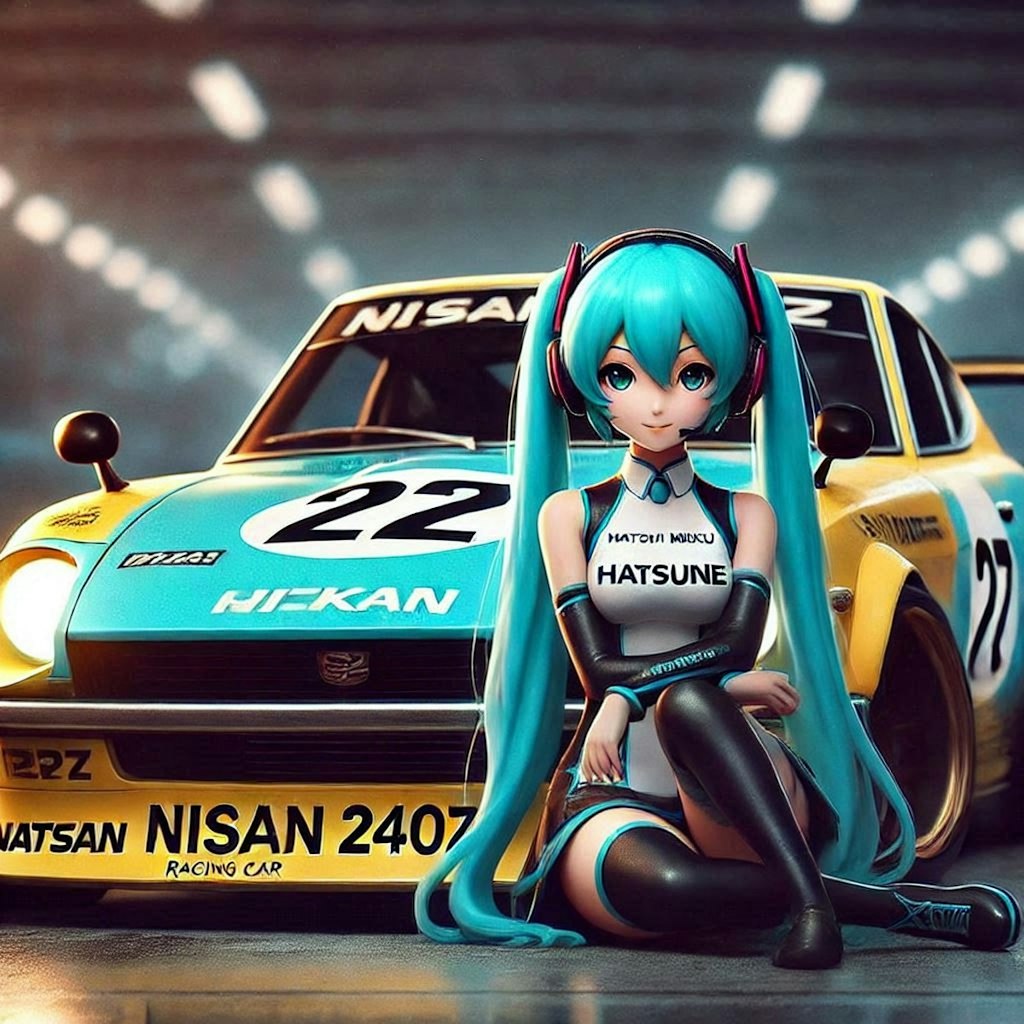 初音ミクと日産240Zレーシングカー