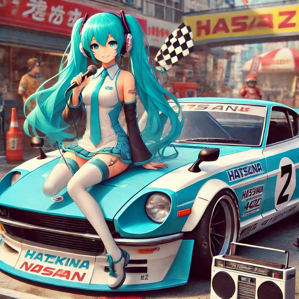 初音ミクと日産240Zレーシングカー