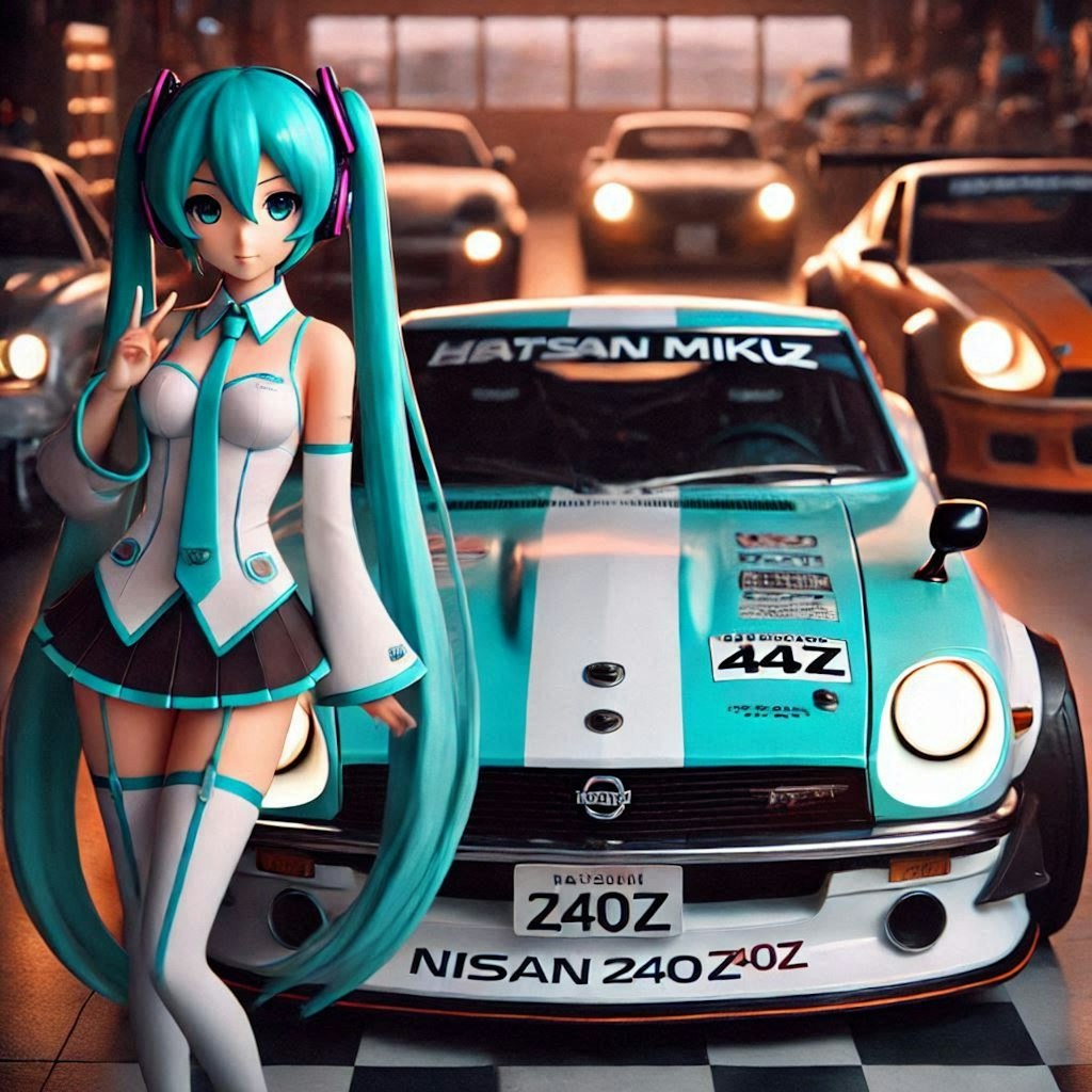 初音ミクと日産240Zレーシングカー