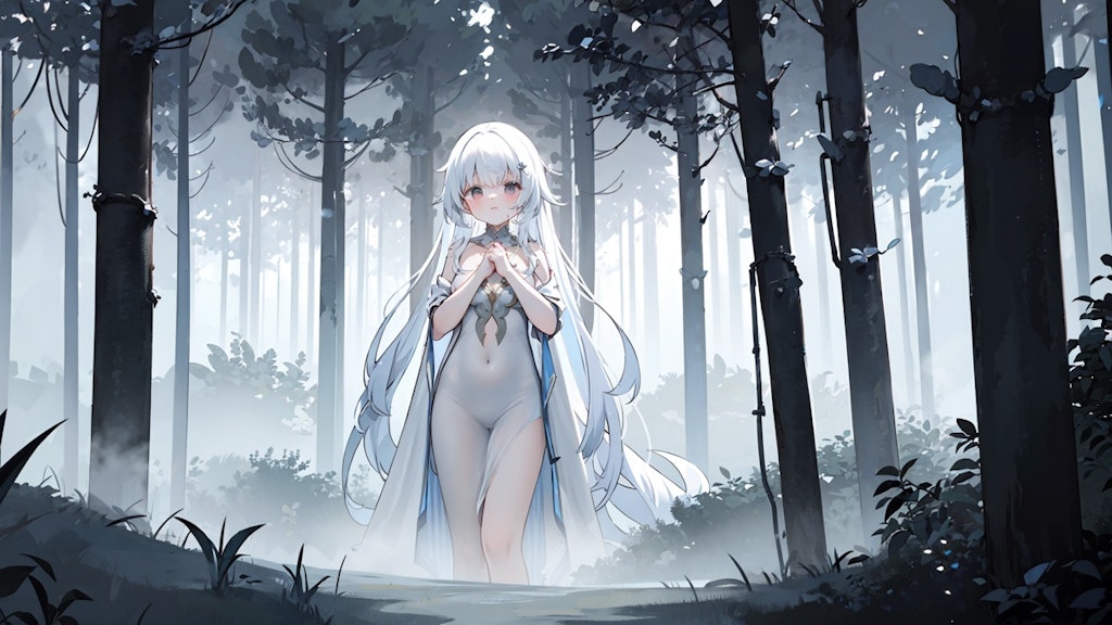 森の中にたたずむ美少女×4