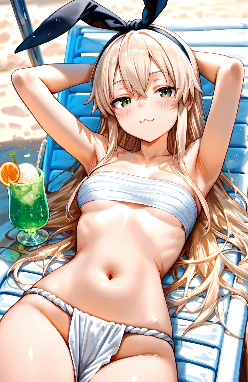海辺で休息する娘たち
