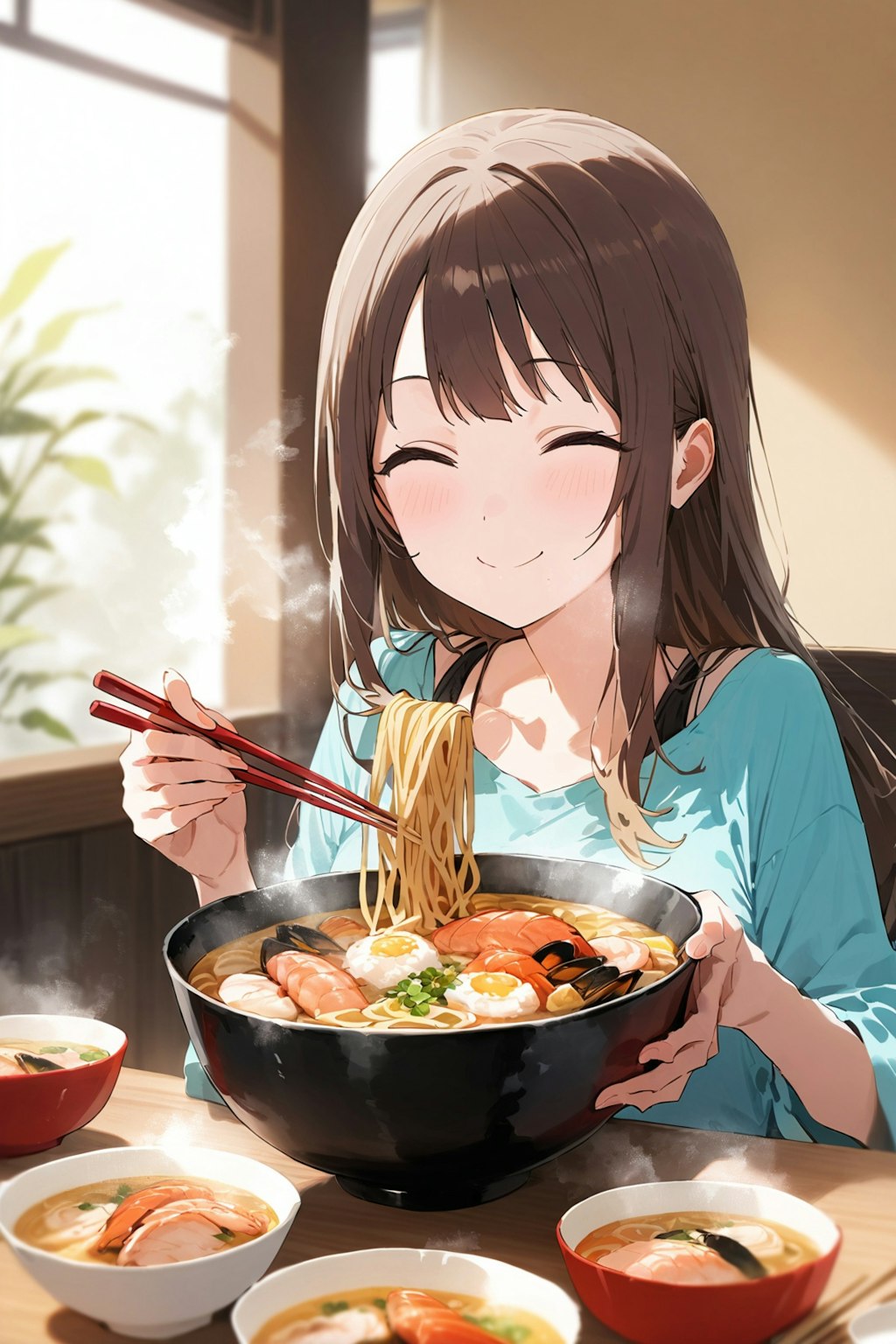 眼鏡三つ編みっ娘もおいしい海鮮麺を食べたい（海鮮麺の引用生成チャレンジ）