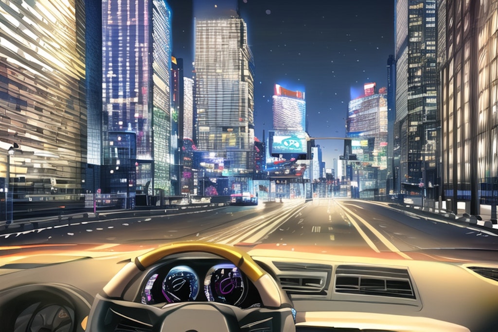 車の運転席からの夜景