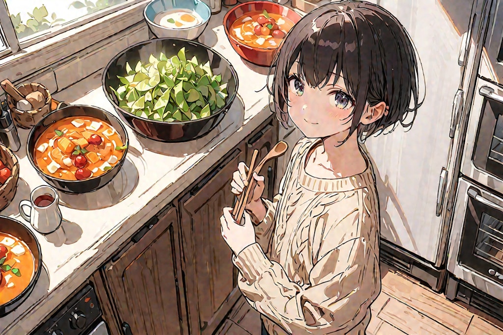 Cute boy preparing food