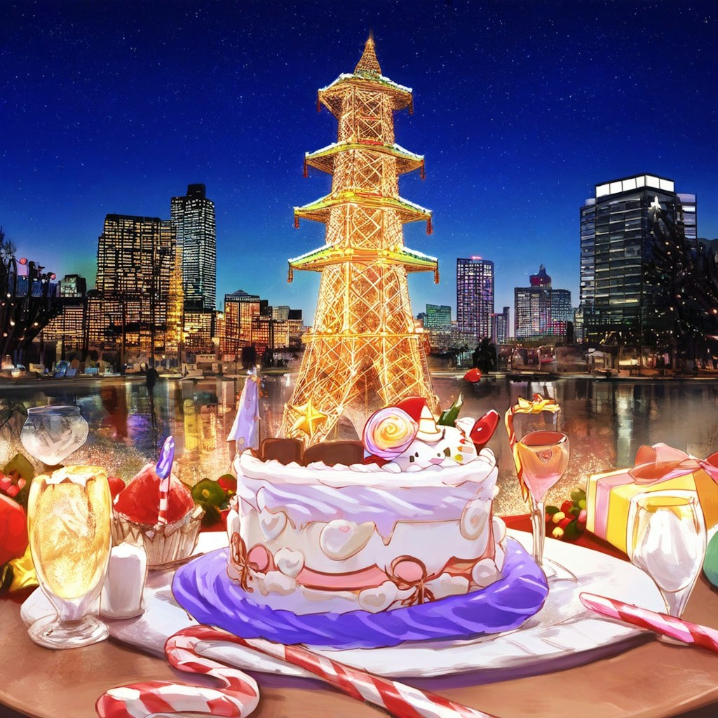 東京湾に立つクリスマスケーキのお城
