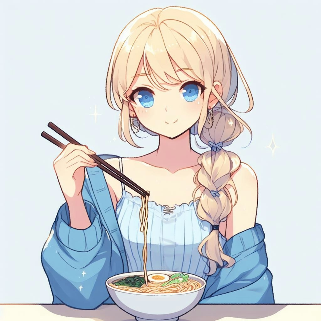 ラーメンを食べるエルルちゃん