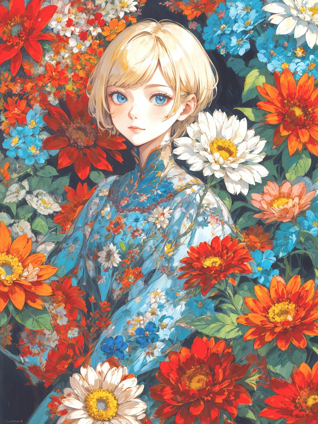 girl surrounded by flowers