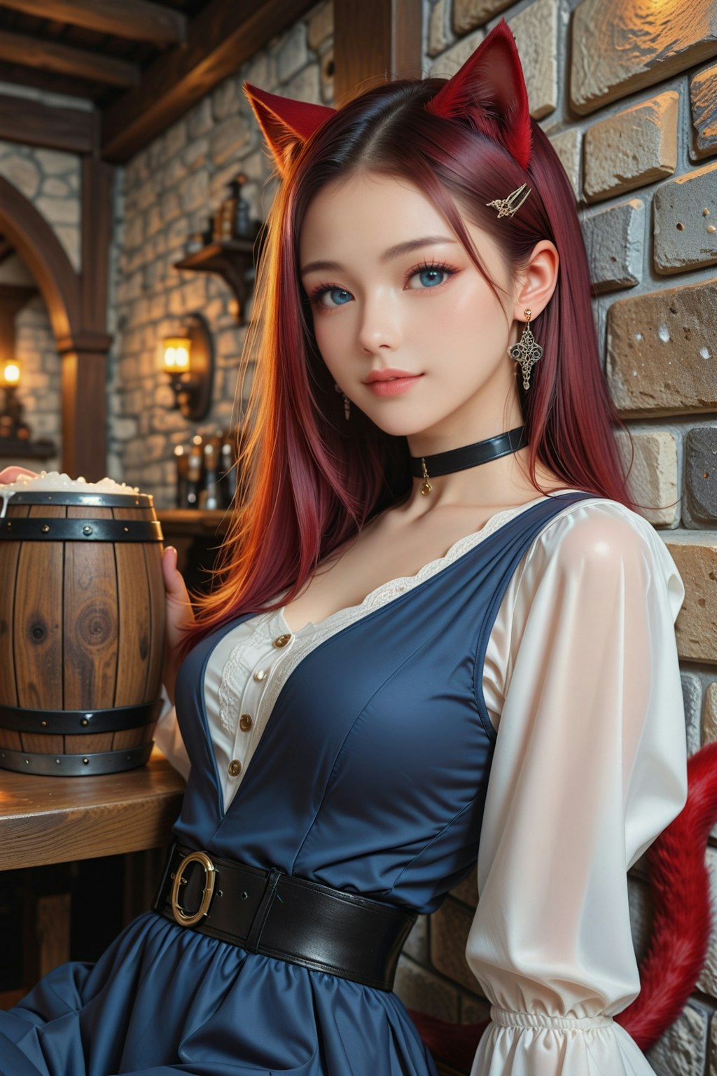 (異世界) 猫娘と酒を酌み交わす