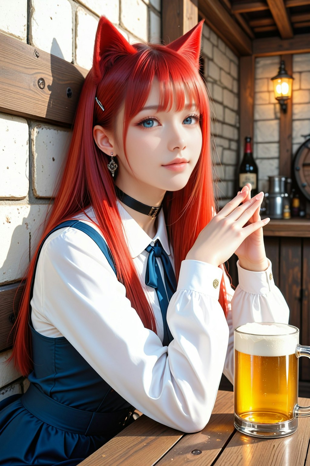 (異世界) 猫娘と酒を酌み交わす