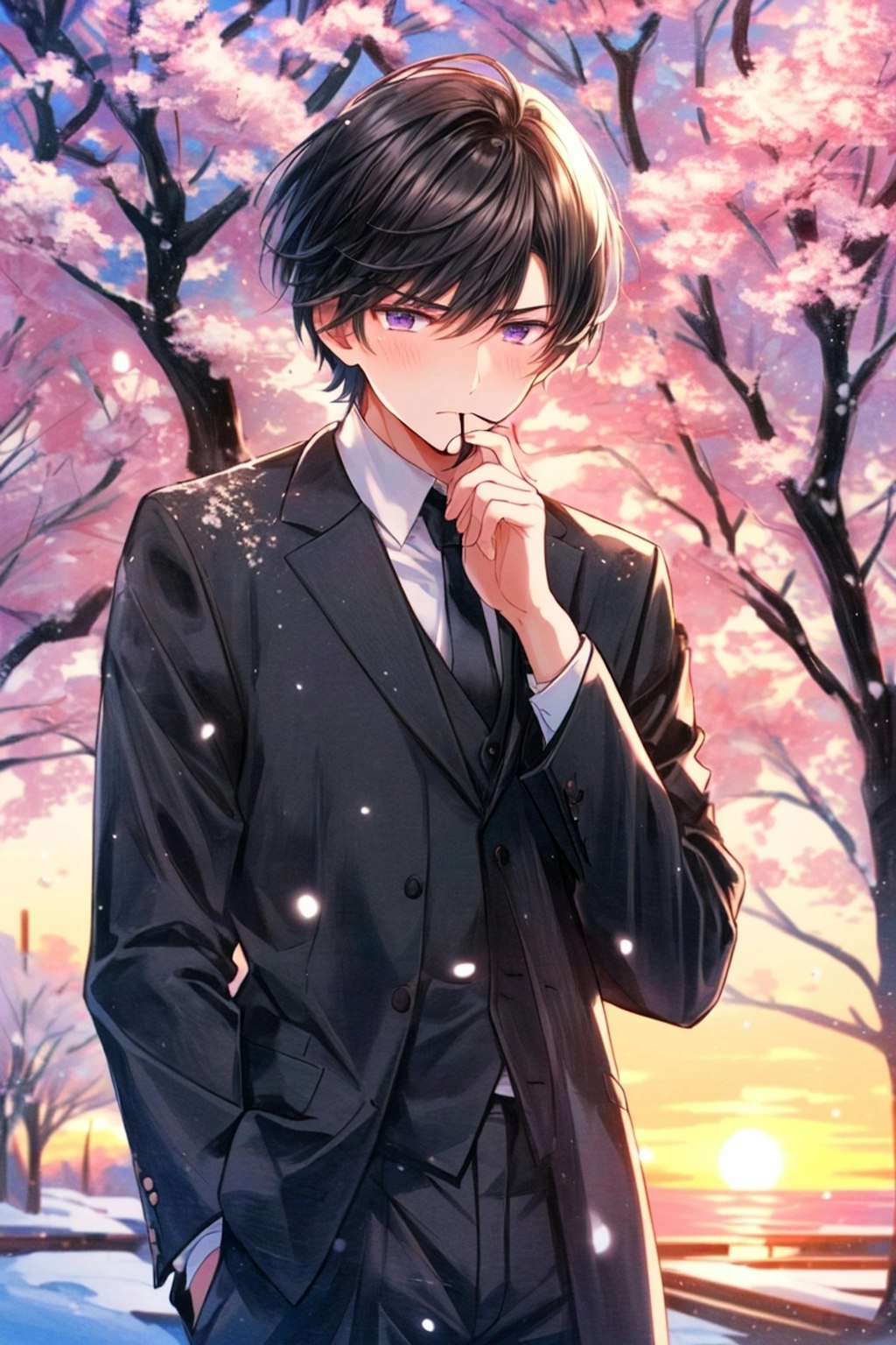 思い出の桜並木の下にいる、黒髪短髪男性…(6枚)その1