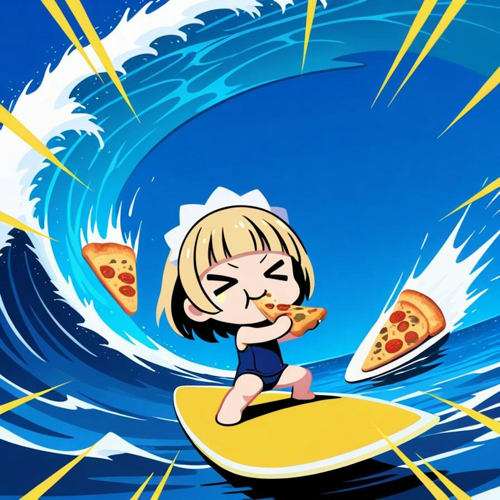ﾄﾞｩｰﾝ！ﾃﾞｰﾃﾞｹﾃﾞｹﾃﾞｹﾃﾞｹﾃﾞｰ！🌊🏄‍♀️🌊🍕