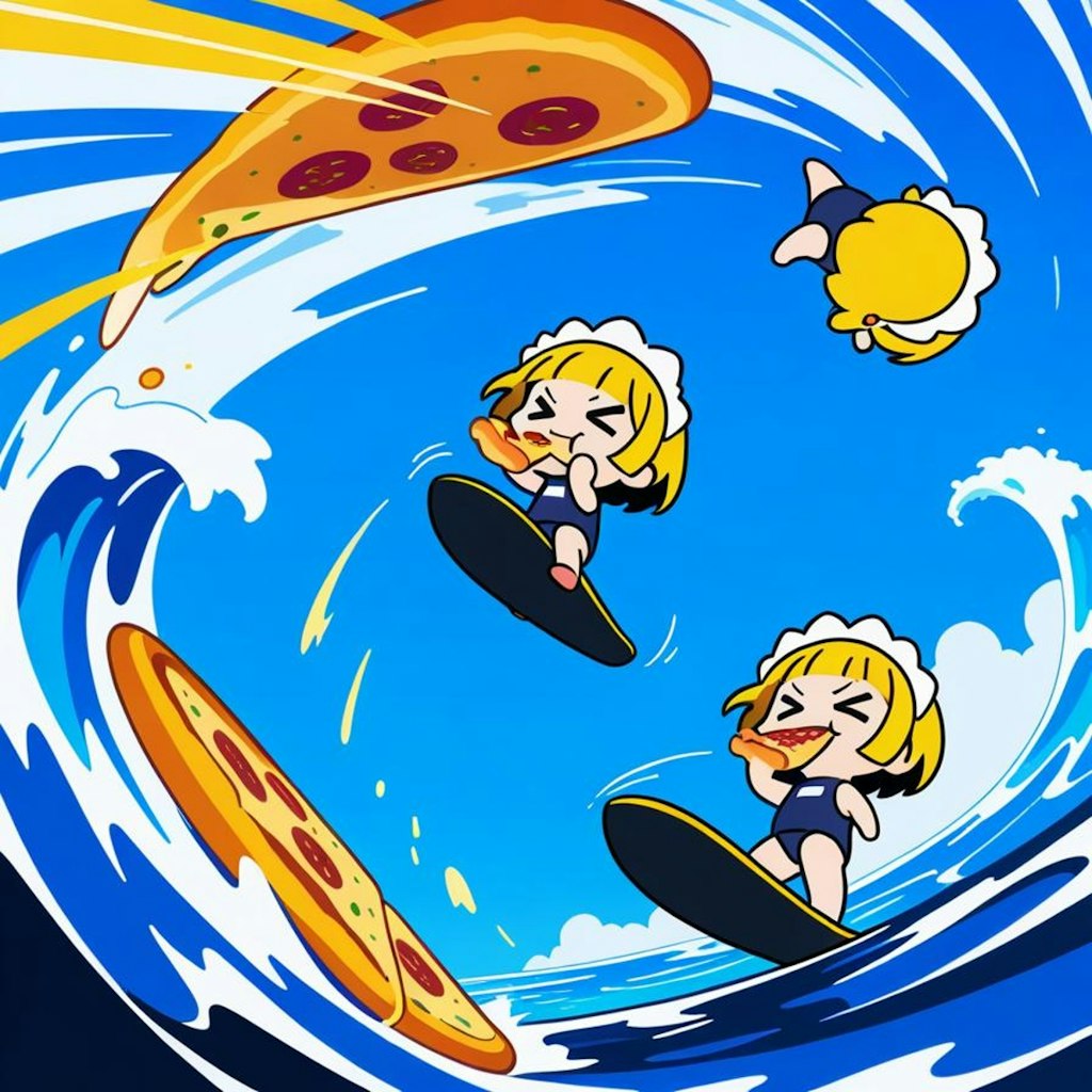 ﾄﾞｩｰﾝ！ﾃﾞｰﾃﾞｹﾃﾞｹﾃﾞｹﾃﾞｹﾃﾞｰ！🌊🏄‍♀️🌊🍕