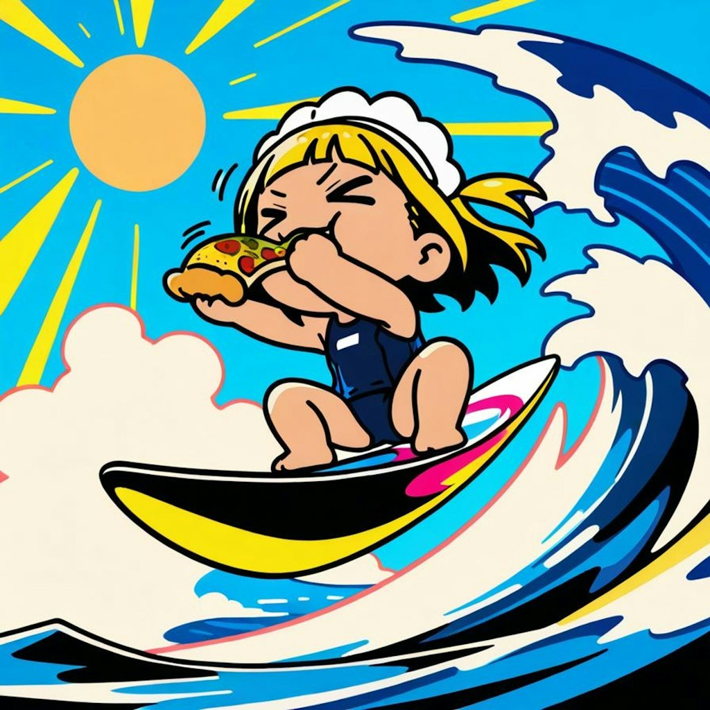 ﾄﾞｩｰﾝ！ﾃﾞｰﾃﾞｹﾃﾞｹﾃﾞｹﾃﾞｹﾃﾞｰ！🌊🏄‍♀️🌊🍕