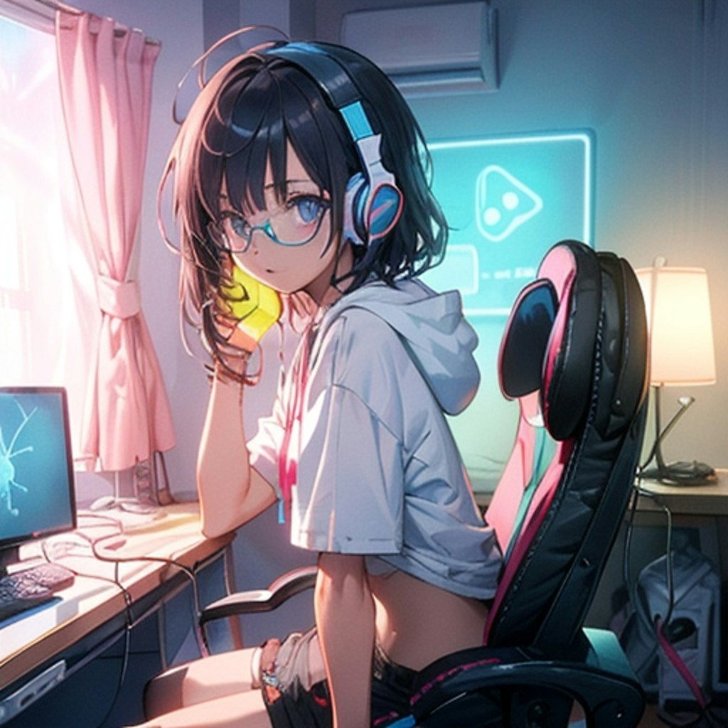 ゲーム部屋眼鏡女子