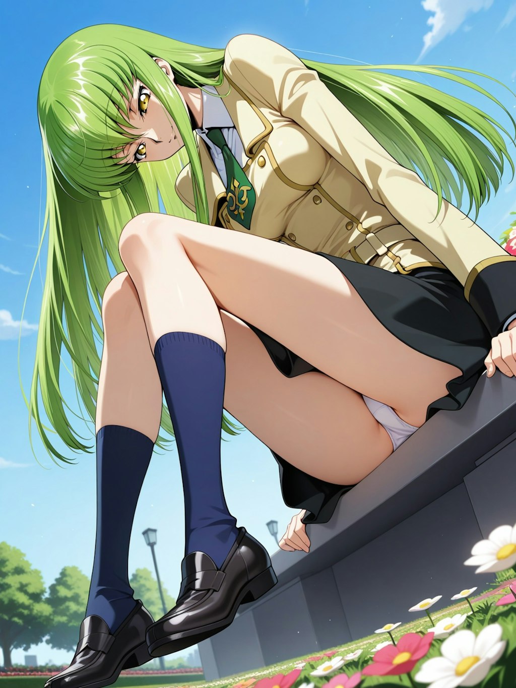 C.C.【制服 座り&しゃがみパンチラ】