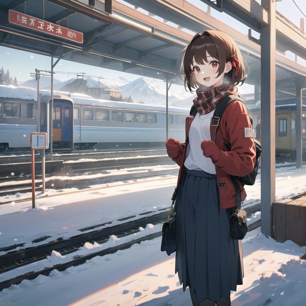 駅のホームと少女