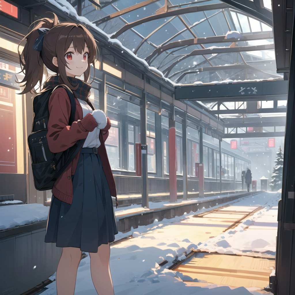 駅のホームと少女