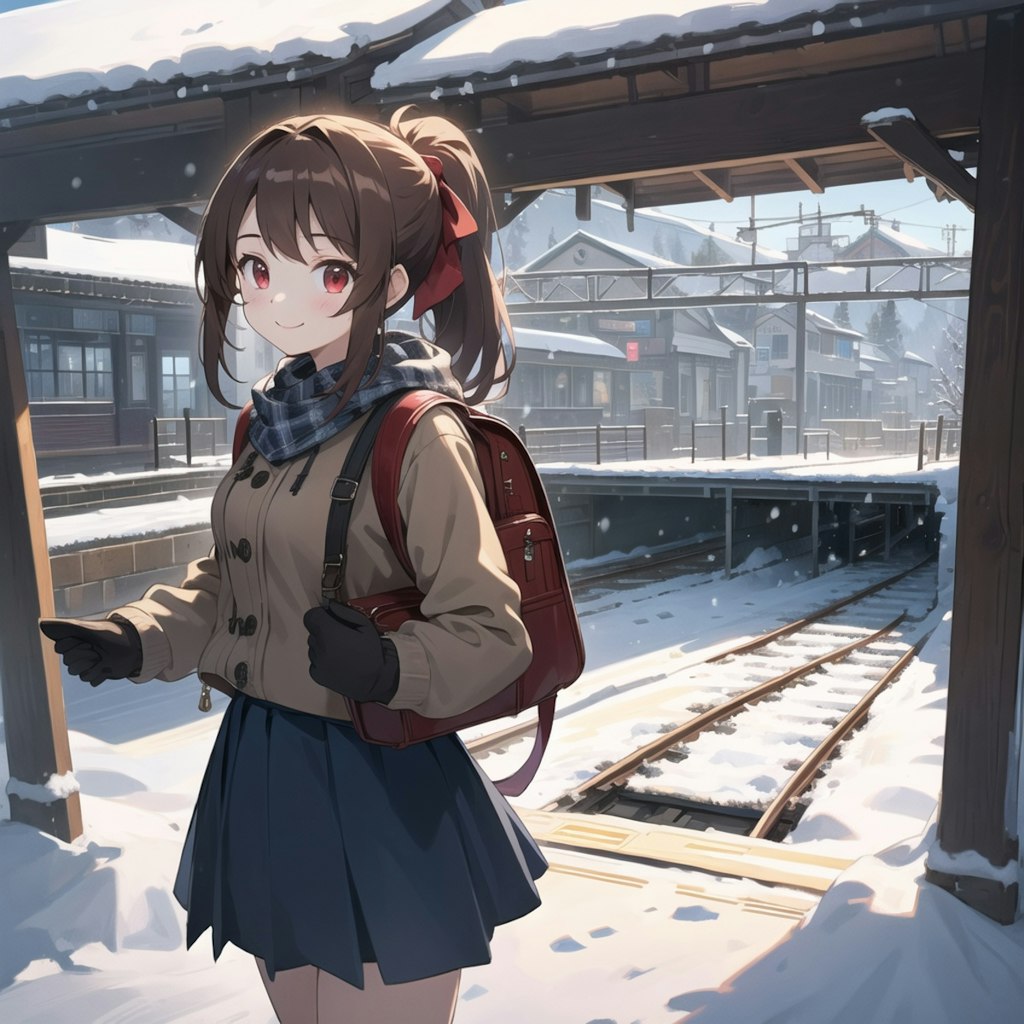 駅のホームと少女