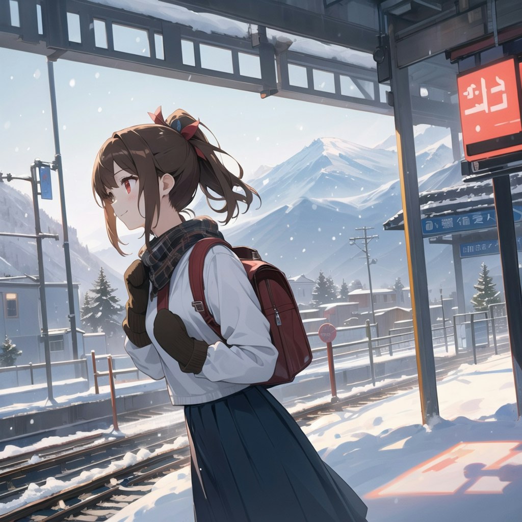 駅のホームと少女