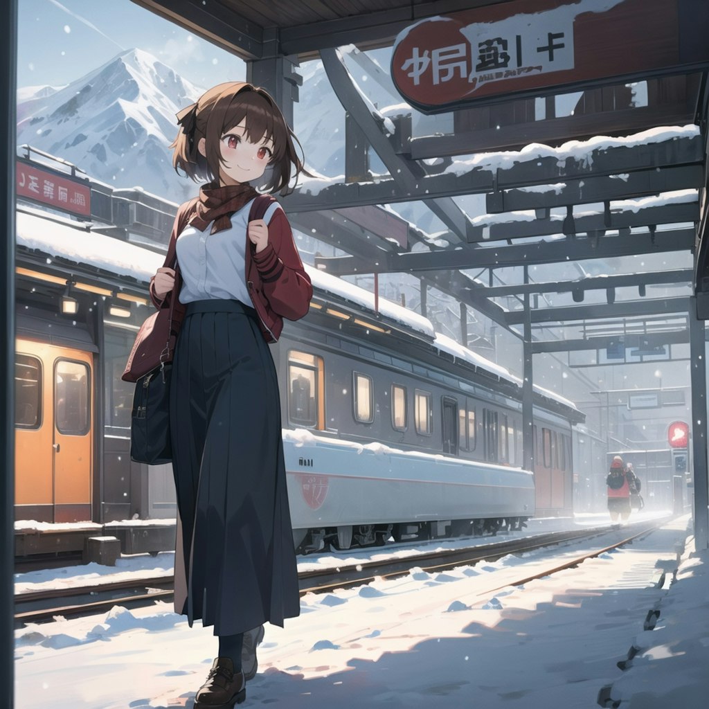 駅のホームと少女