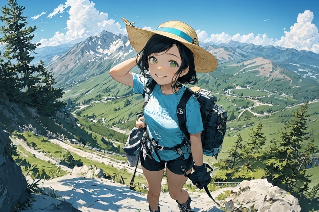 夏山登山を楽しむ少女たち