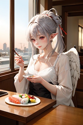 和食を食べる奴隷天使