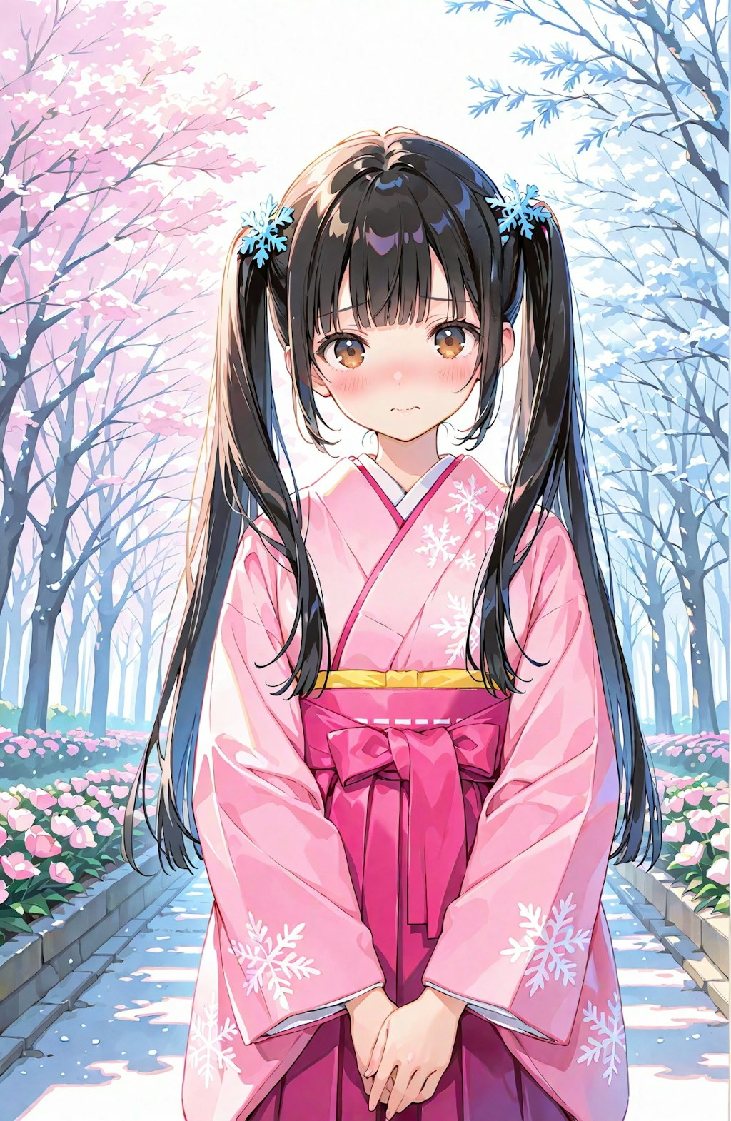 二つ結びに雪娘