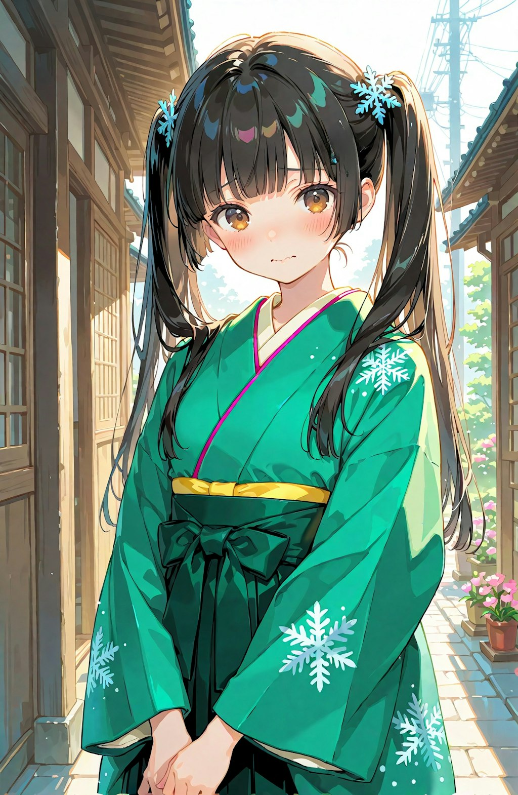 二つ結びに雪娘