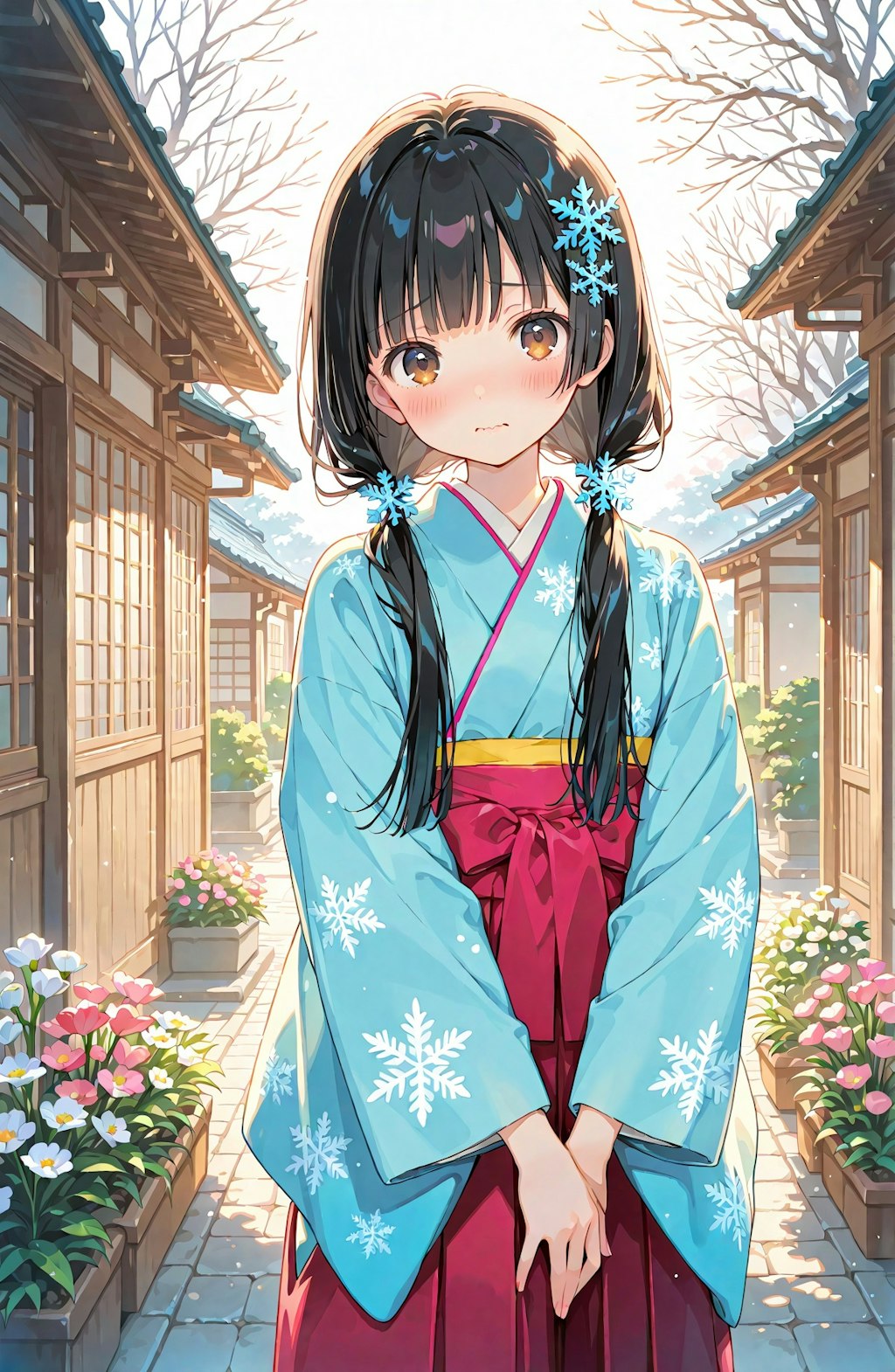 二つ結びに雪娘