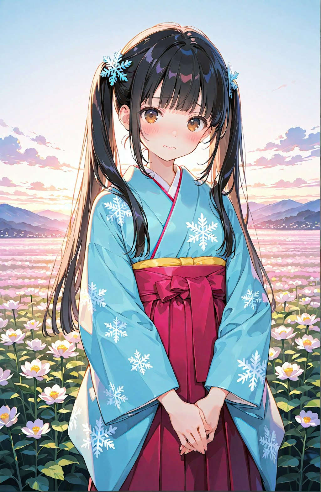 二つ結びに雪娘