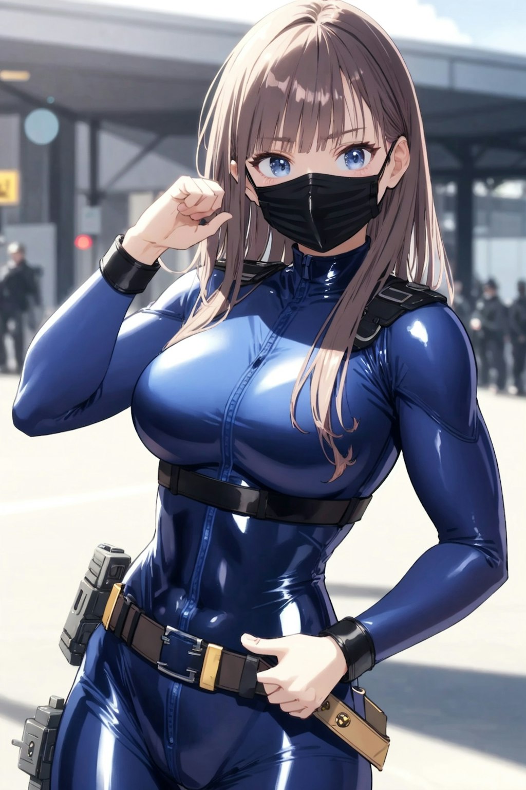 A blue skintight suit with a mask