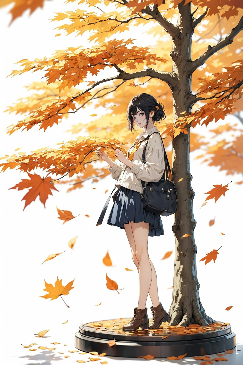 紅葉の木の下で