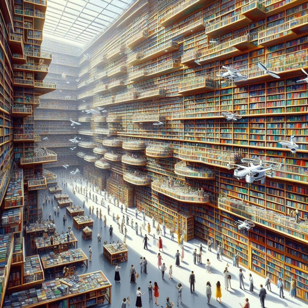 最新テクノロジーのある巨大図書館