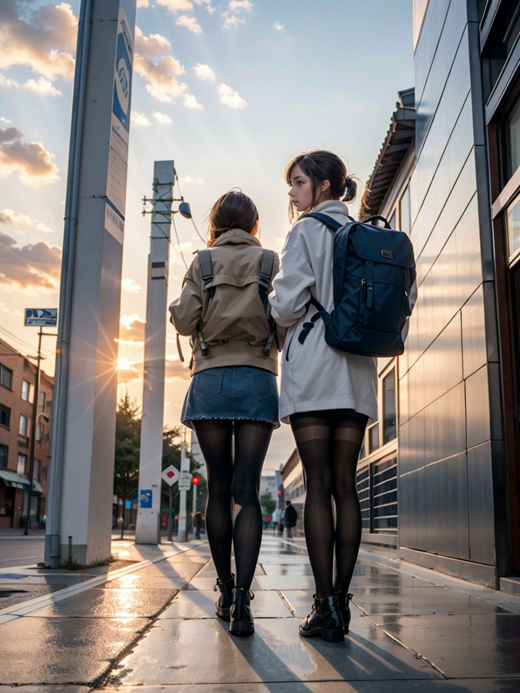 雨上がり、大学帰りのバス停