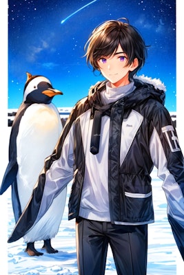 ペンギンと黒髪短髪男性★(4枚)