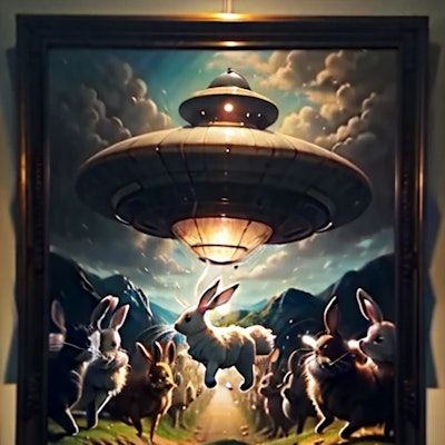 UFOに連れ去らわれるウサギ